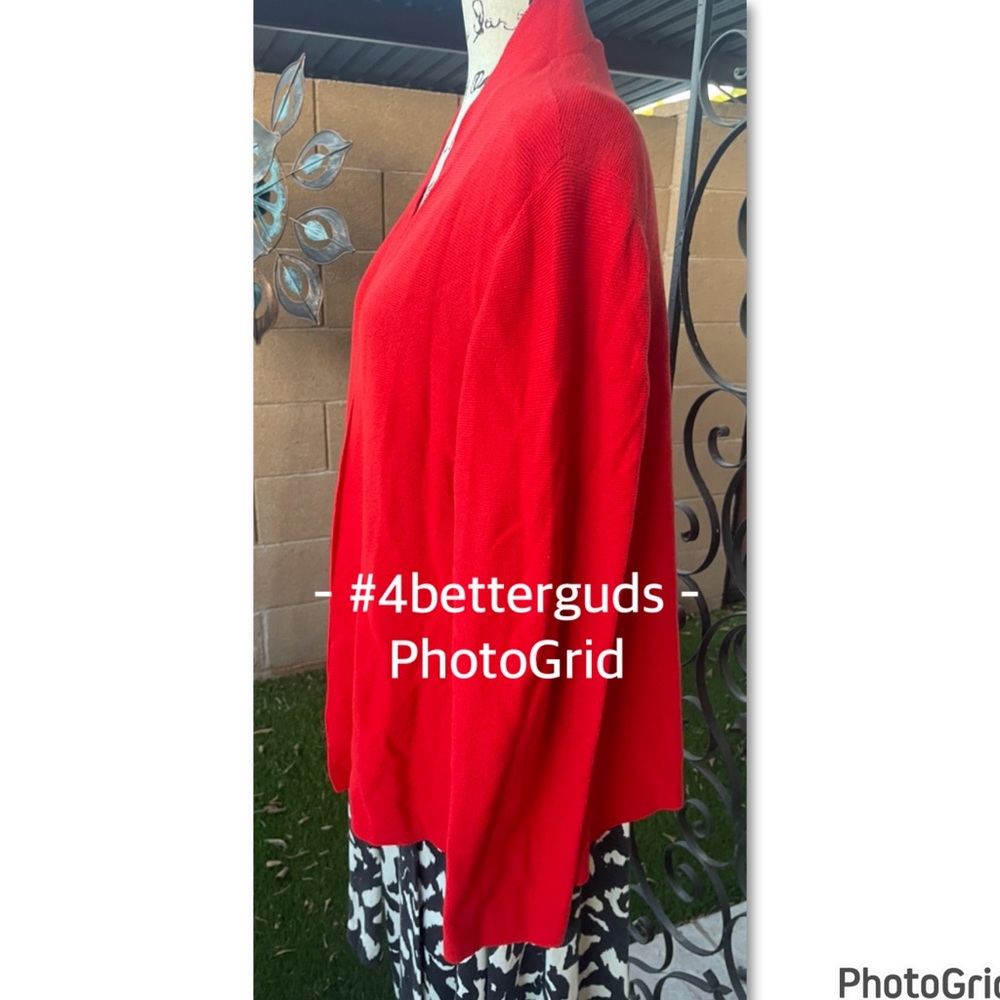 Eileen Fisher OpenโCardigan Organic Cotton Knit Sweater Red Large - Picture 15 of 16